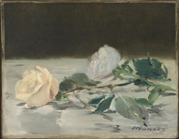  ROSA Pintura - Dos rosas sobre un mantel flor Impresionismo Edouard Manet